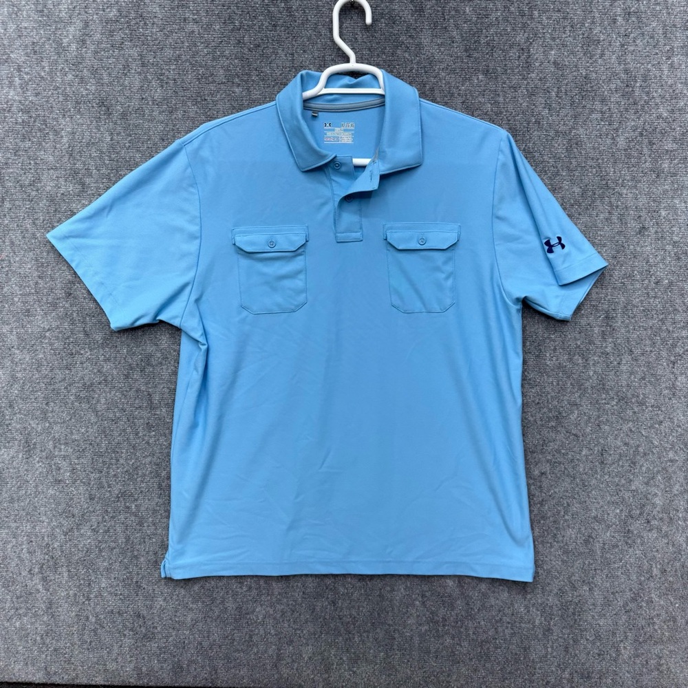 Under Armour Heatgear blue golf polo double chest pocket Men's size XL - Picture 2 of 12